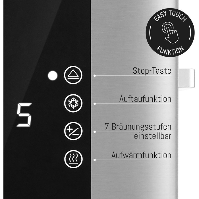 LEBENLANG Stainless Steel Toaster with Roll Attachment, 2 Slices - Touchscreen LED Display & 7 Levels | 850W 2-Slice Toaster with Display | For Kitchen, Household & Camping, Camping Toaster | Bread Toasters 2 Slices - 850W - Stainless Steel
