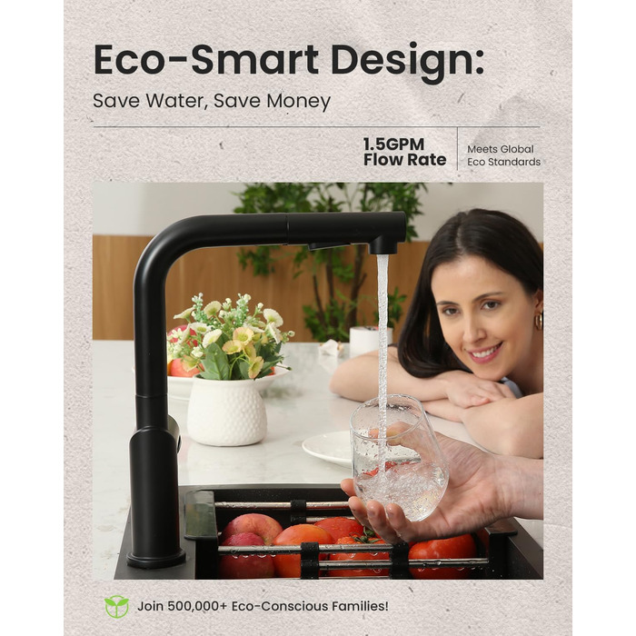 Кухонний змішувач Appaso, висувний, чорний, з 2 режимами струменя, 360° поворот, для кухні | Нержавіюча сталь, матовий чорний