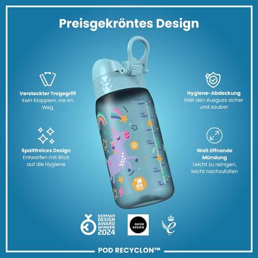 ion8 Insulated Stainless Steel Drinking Bottle 320 ml Leak-Proof One-Hand Opening Secure Locking Dishwasher Safe Flip-Top Lid Carrying Handle Easy to Clean, Durable, Unicorn (Evo, Recyclon, Alaskablue)