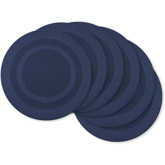 DII PVC Tablecloth Collection - Woven for Indoors and Outdoors, Polyvinyl Chloride, Nautical Blue, Round Placemat Set, 13.75