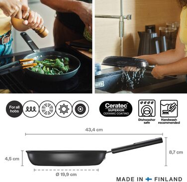 Сковорідки Fiskars Hard Face 24 і 28 см, антипригарні, алюміній/пластик, набір 2 шт., чорні, для всіх плит, стійкі до подряпин
