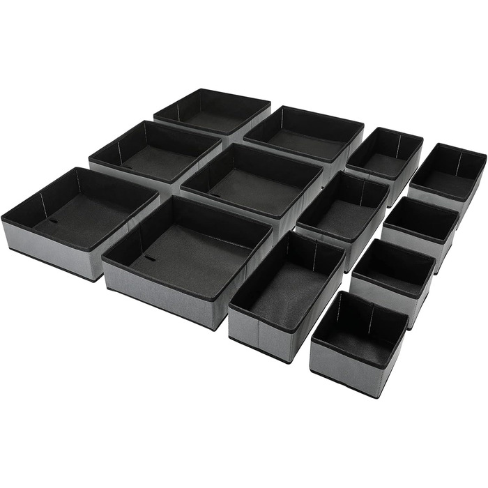 Puricon 13-Piece Storage Box Set Fabric Drawer Organizers/Organization System for Clothes Foldable Storage Boxes Set Boxes for Closet Bedroom - Grey