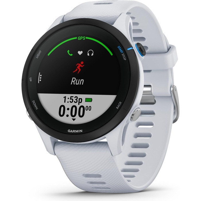 Garmin Forerunner 255 – GPS-годинник для бігу з індивідуальними планами тренувань, детальною аналітикою та функціями для бігу. 1.3' дисплей, до 14 днів роботи від акумулятора, водонепроникність (Music, 46 мм, білий)