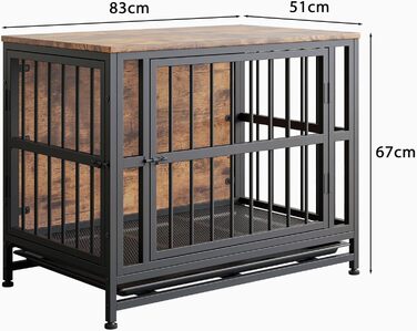 Дерев'яний вольєр для собак, 83 см: велика собача будка, вольєр з 2 дверима, знімний піддон, приліжний столик