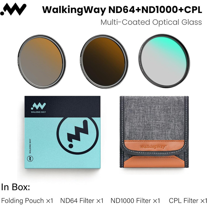 Набір фільтрів Walking Way 82мм (ND64, ND1000, CPL) для пейзажної та довготривалої зйомки, HD оптичне скло, Ultra Slim, з сумкою