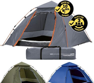 Намет туристичний Lumaland Outdoor Kuppelzelt для кемпінгу, трекінгу та фестивалів, 2-3 особи, 215x195x120 см, зелений (сірий)