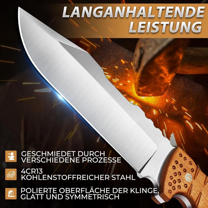 Purple Dragon Large Outdoor Knife – 7mm Spine, Full Tang Survival Knife made of 4Cr13 Steel, Machete with Sheath, Ideal for Bushcraft, Camping, Chopping Wood, Gift for Men, Khaki