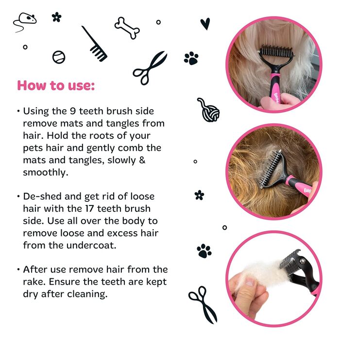 Bugalugs Щітка для грумінгу домашніх тварин: двосторонній вичісування та видалення підшерстка, для собак та котів