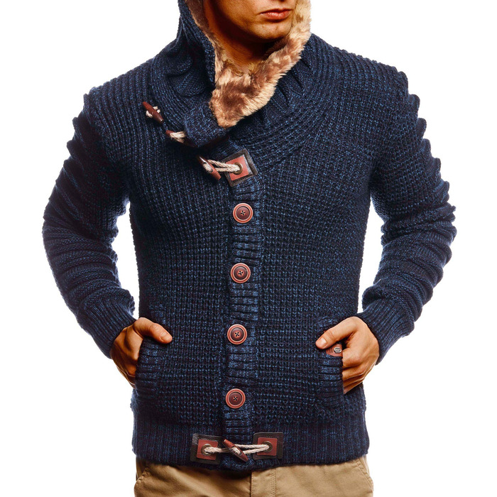 Чоловіча вітрозахисна куртка Leif Nelon з ґудзиками, Regular Fit, чоловічий кардиган з довгим рукавом, ідеальний для повсякденного та ділового стилю, чорний, антрацит (S, Синій)