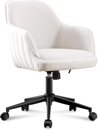 Офісний стілець для дому та офісу до 136 кг, обертовий, оксамит, з підлокітниками та колесами, ергономічний, білий