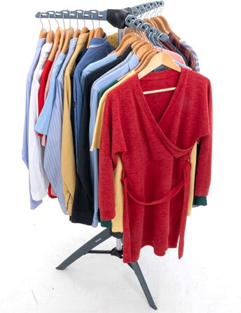 Tatkraft Art Moon Palm - Clothes Rack, Stable, Folding, Ironing Clothes Rack, Capacity 30 kg or 42 Clothes Hangers, Stainless Steel, Compact Foldable, (Grey)