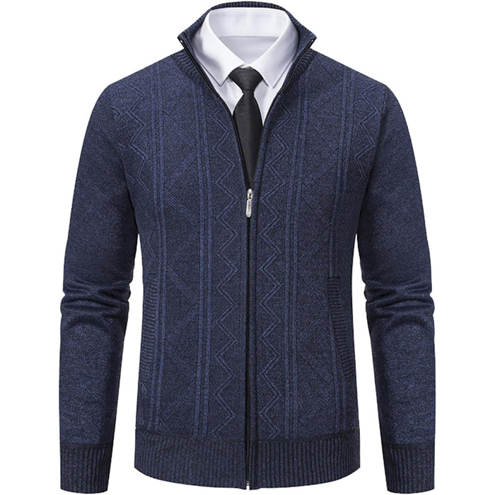 Кардиган чоловічий на блискавці з кишенями, трикотажна куртка, лангaрм, світшот, Regular Fit, зимовий пуловер, тепла куртка, класичний кардиган, для м'якої осені (3XL, темно-синій)