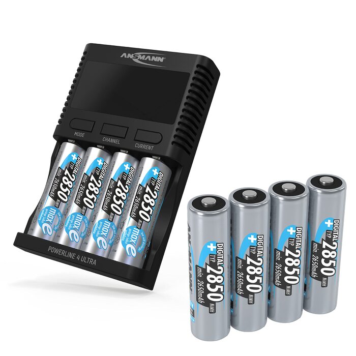 Зарядний пристрій ANSMANN Powerline 4 Ultra для NiMH/Li-Ion акумуляторів AAA, AA, C, D, 10340-26650 (8xAA2850 в комплекті) з USB