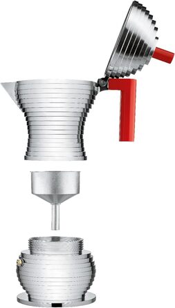 Alessi MDL02/3RFM Pulcina Espresso Machine - Cast Aluminum. Handle and Button - PA, red. Magnetic Bottom - 3 Cups