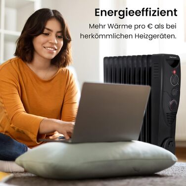 Електричний масляний радіатор Pro Breeze 2500W з таймером, 3 режими, термостат, захист від перегріву, білий/чорний
