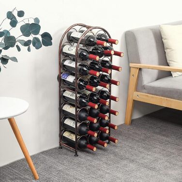 PAG Wine Rack Metal 23 Bottles Freestanding Floor Bottle Rack, Decorative Bottle Holder Stand for Kitchen/Floor/Bar, Antique Brown