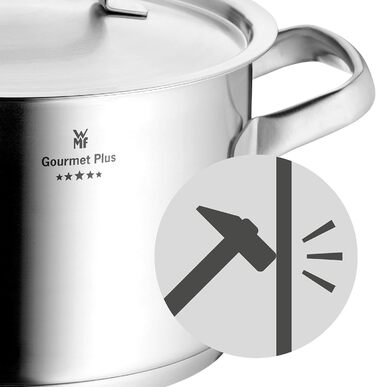 Каструля WMF Gourmet Plus 16 см з нержавіючої сталі Cromargan з кришкою, 1.4 л, для індукційних плит, з внутрішньою шкалою