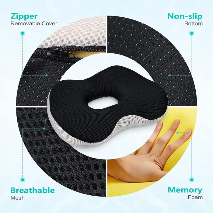 Ортопедична подушка для сидіння Feagar Donut: Memory Foam, для офісу, авто, зняття болю, комфортне сидіння