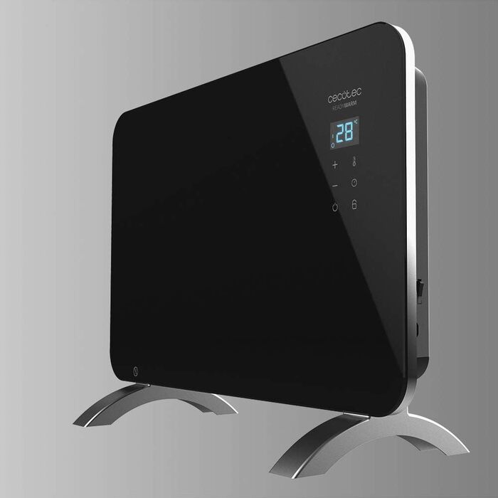 Конвектор Cecotec Ready Warm 6670 Crystal Connection з глянсовою панеллю, 1000W, WiFi, термостат, таймер, підставка, для ванної кімнати (IP24), безшумний, чорний
