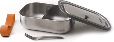 Ланчбокс BLACK+BLUM з нержавіючої сталі 1л, оранжевий, 3-в-1, вакуумна кришка, герметичний, з гофелем, силіконовою стрічкою та роздільником, підходить для духовки та морозильної камери, 20x14x6 см, контейнер для їжі з відділеннями