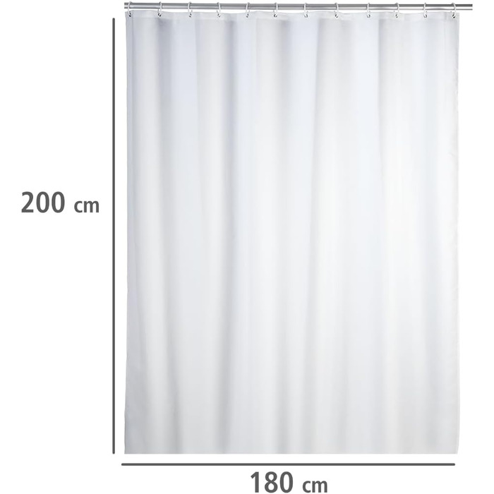 Штора для душу WENKO Anti-Schimmel (антигрибкова), текстильна, 180x200 см, біла - з кільцями для кріплення