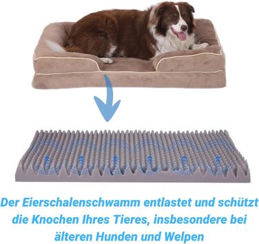 Зручне ортопедичне ліжко для собак середніх порід, хакі, 75x50x15 см. Легко миється, з неслизьким дном