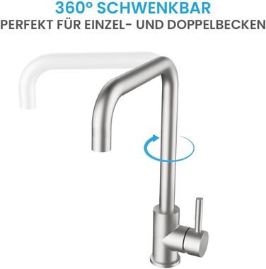 Кухонний змішувач Bächlein Plivo з нержавіючої сталі – одноручний, поворотний вилив, масивний дизайн, для кухні