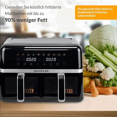 Фритюрниця Sifuplex ASF90 Duo 9L з подвійними кошиками (2 x 4.5L), 10 програм, Rapid-Air, сенсорний екран, 90% менше жиру, для смаження, випікання, розморожування