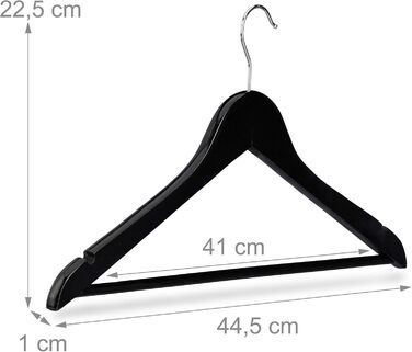 Набір вішалок для одягу Relaxdays, 10 шт., дерев'яні, з виступами та перекладиною, чорні, 44,5 см