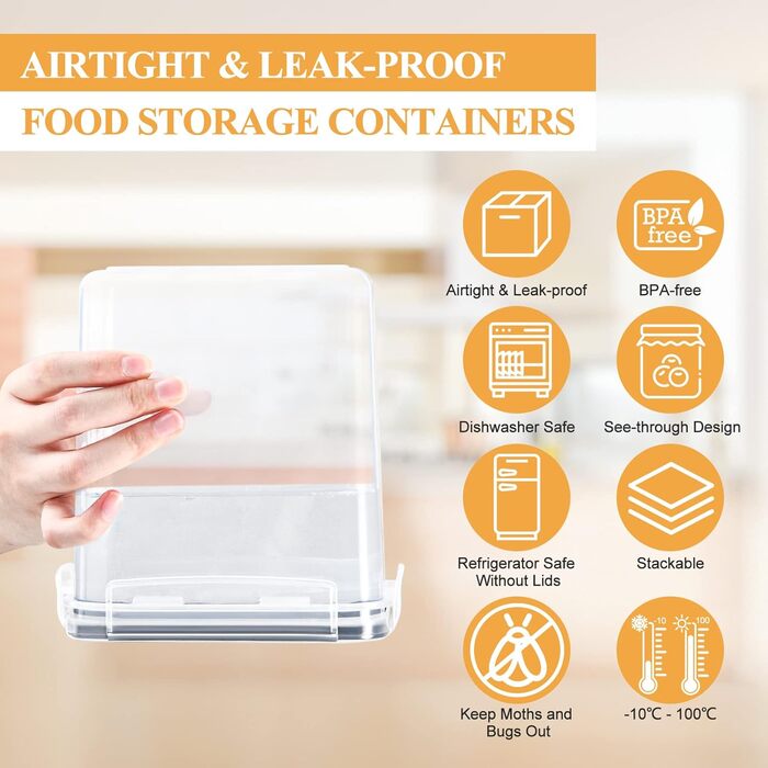 Набір контейнерів для продуктів з кришкою, 16 шт., BPA free, герметичні, для зберігання круп, борошна, цукру, з етикетками (1.6л)