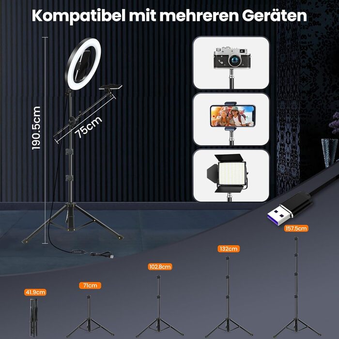 Настільний штатив з кільцевим світлом – подвійний тримач для 2 смартфонів, регульоване кільцеве світло з металевим штативом, 10.5' для коучингу/фуд-блогерів/влогів/мейк-апу/DIY