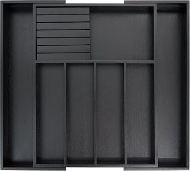 VaeFae Bamboo Cutlery Drawer Organizer Kitchen, Expandable Utensil Organizer with Knife Block, Cutlery Box with Divider, Multifunctional Wooden Drawer Organizer (Black).
