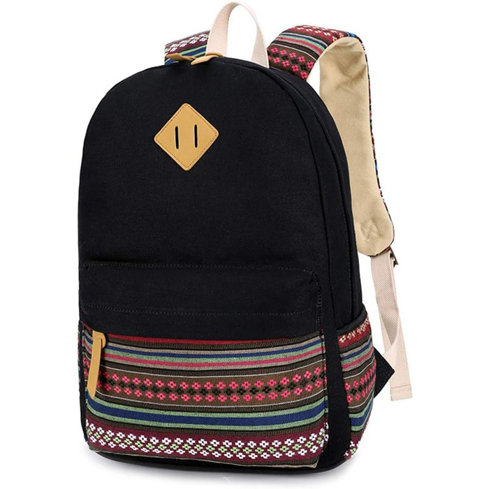 Жіночий/Дівчачий Рюкзак у Стилі Vintage з Смугами. Чорний рюкзак для підлітка, дівчини, студентки. З канвасу.