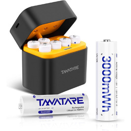 8 x Акумулятори Li-Ion AA з зарядним пристроєм, 1.5V, 2500 mAh, перезаряджувані, білі (чорні)