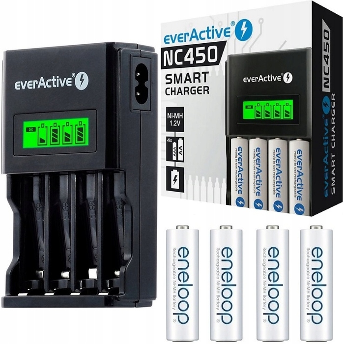Набір Everactive: зарядний пристрій для AAA AA + 4 акумулятори Eneloop 2000mAh Ni-MH AA (R6)