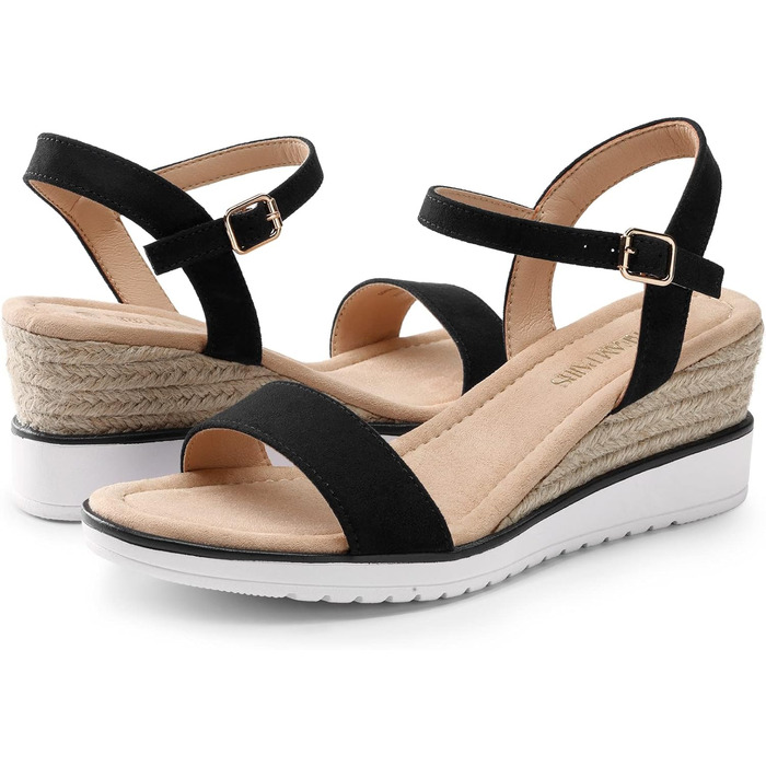 Босоніжки жіночі DREAM PAIRS на танкетці, чорні, розмір 39 EU - літні туфлі