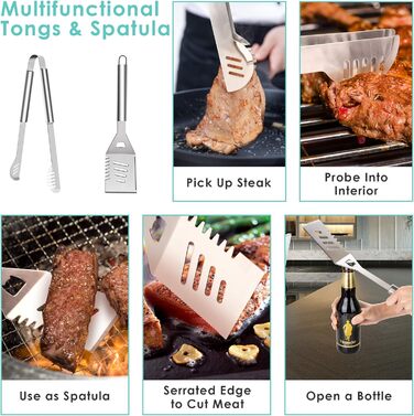 BBQ Grill Utensil Set 32PCS Stainless Steel Grill Accessories with Long Handles, Grill Tongs, Meat Claws, Grill Set Aluminum Grill Case for Camping Ideal Grill Utensil Gift for Men