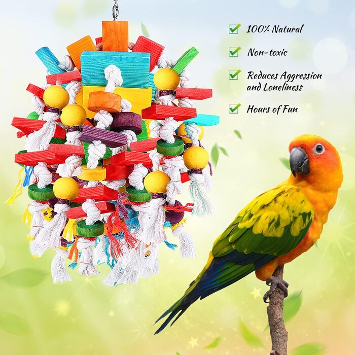 Bird Parrot Chewing Toy, Multi-Colored Wooden Block Tearing Toy, Best Bird Toy for African Grey Parrots, Macaws, Cockatoos, and a Variety of Amazon Parrots