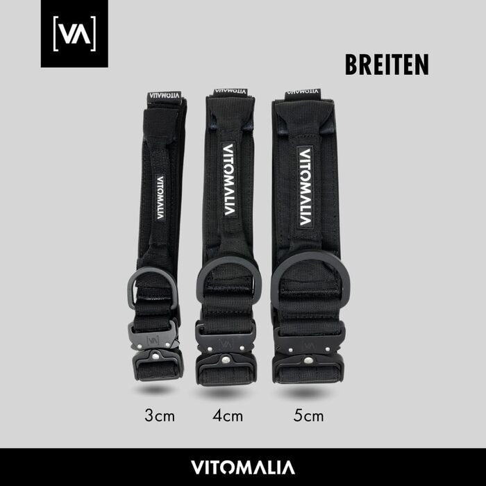 Тактичне нашийник для собак, 5 см: міцний нейлон, магнітна ручка, надійна застібка, для великих собак (5 см/XL = 50-70 см, Чорний)