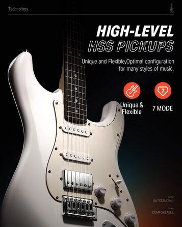 Електрогітара Donner 39 дюймів з кленовим гриф, комплект з підсилювачем, чохлом, каподастром, ременем, струнами, тюнером, кабелем та медіатором (білий)