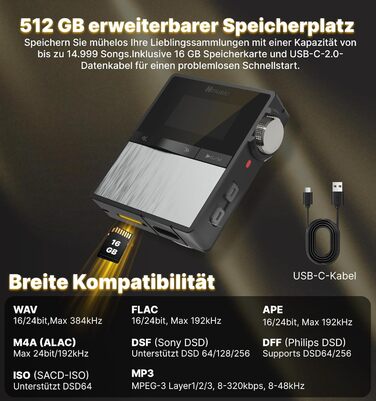 MP3-плеєр Hmusic P68 HiFi з кліпсою, Bluetooth, 16GB + карта пам'яті 128GB, підтримка DSD, Hi-Res аудіо