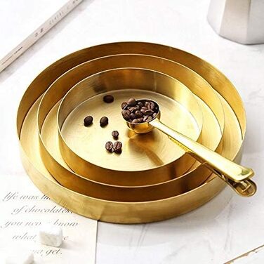 Round Stainless Steel Serving Tray, Gold Jewelry and Makeup Organizer/Candle Tray Gold (22 cm)