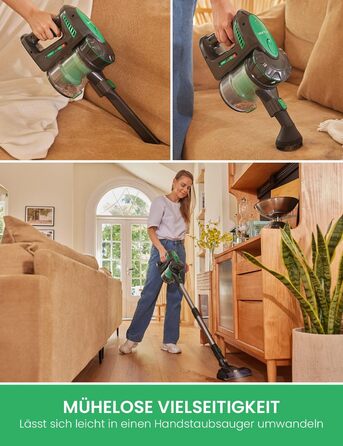 Бездротовий пилосос Vactidy Blitz V8: акумуляторний, 25KPa, 35 хв роботи, для твердих підлог, видаляє шерсть тварин, зелений