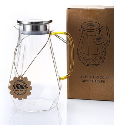 Скляний глечик Smiths Mason Jars 1,8 л з кришкою 2-в-1 — класичний універсальний глечик для води, холодних і гарячих напоїв, стійкий до температур від 4°C до 150°C