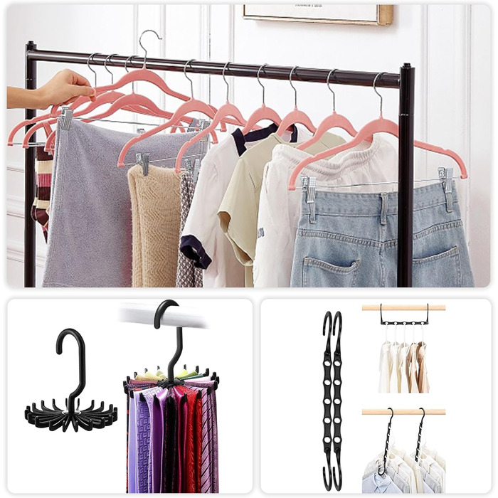 Валiзочка для одягу VECELO Premium з металевими зажимами, неслизька та економна, з 1 магічною валізочкою та 2 тримачами для краваток, ідеальна для жінок та чоловіків, 20 шт., рожевий