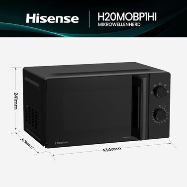 Мікрохвильова піч Hisense H20MOBS4HI 20 л з InverterTech, керамічним покриттям та дитячим блокуванням (чорний)