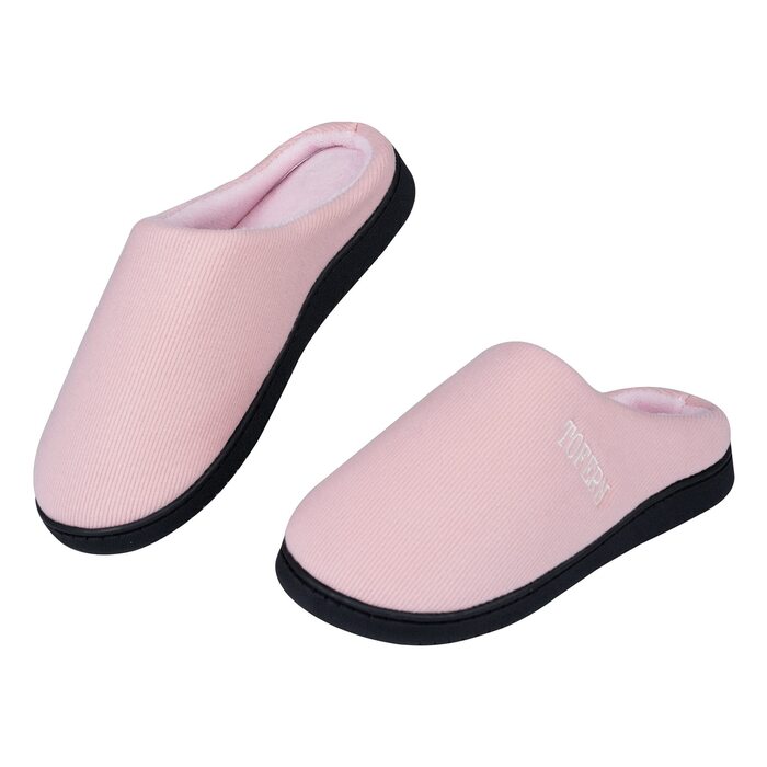 Теплі домашні тапочки Tofern для жінок та чоловіків. М'які, легкі, з піною Memory, бавовна, смугасті, неслизькі, комфортні, для осені та зими, 42/43 EU, рожеві
