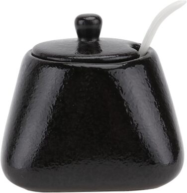 DOITOOL Sugar Bowl with Lid and Ceramic Sugar Bowl Porcelain Spice Jar Spice Container Sugar Container for Home Kitchen Coffee Bar Black