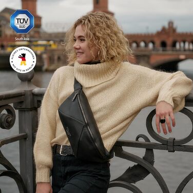 Berliner Bags Преміум поясна сумка Feline, шкіряна сумка через плече, кросбоді, бананка для жінок та чоловіків - чорна