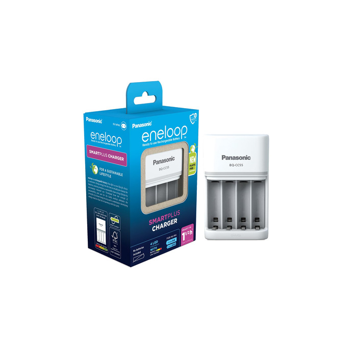 Зарядний пристрій eneloop SmartPlus для 1-4 AA/AAA Ni-MH акумуляторів + 4 акумулятори AA eneloop Mignon з покращеною ємністю та 10 функціями безпеки
